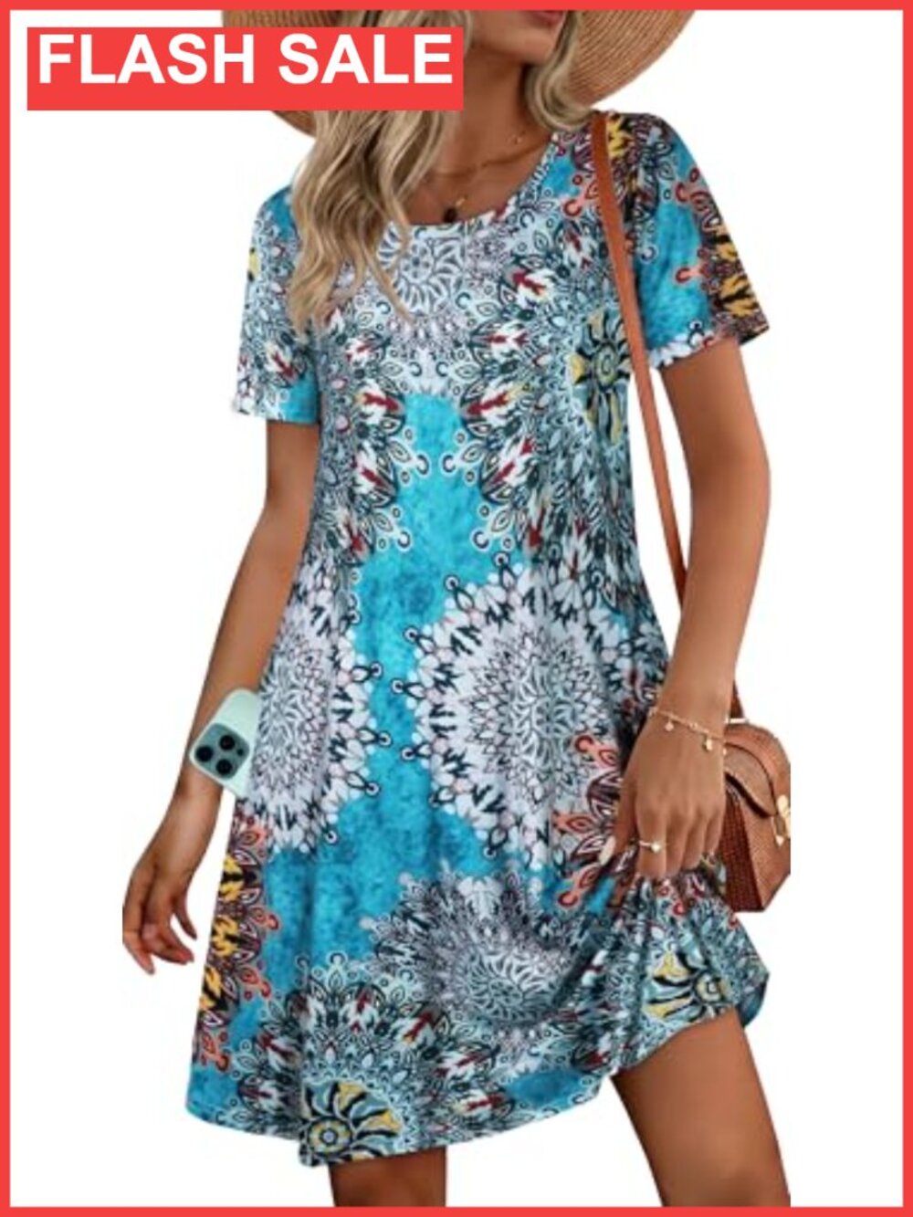 Women's Summer Dress Casual Loose Tshirt Floral Pockets Sundress